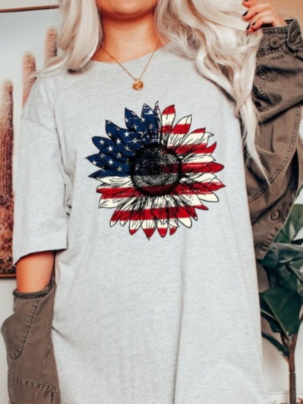 America Sunflower T-shirt, USA Flag Shirt, American Mom Gift